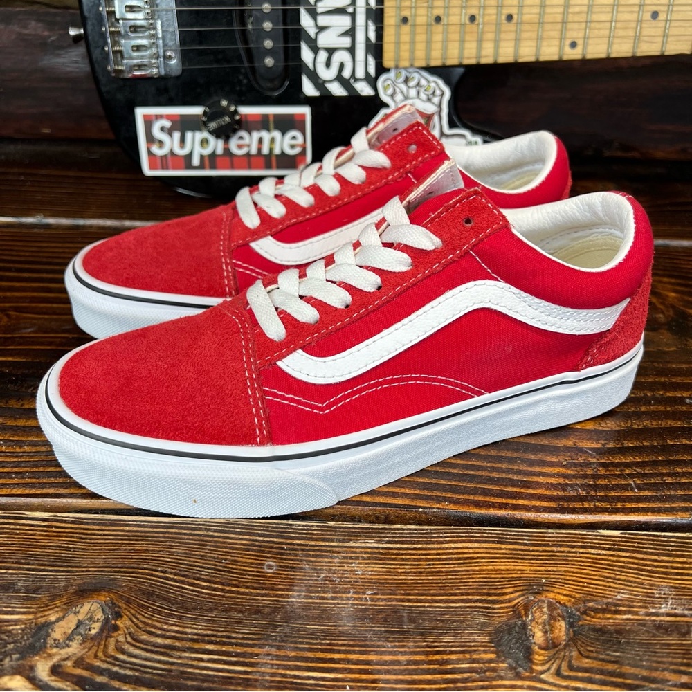 Vans Old Skool Fire Engine Red Low Top Suede / Canvas Sneakers